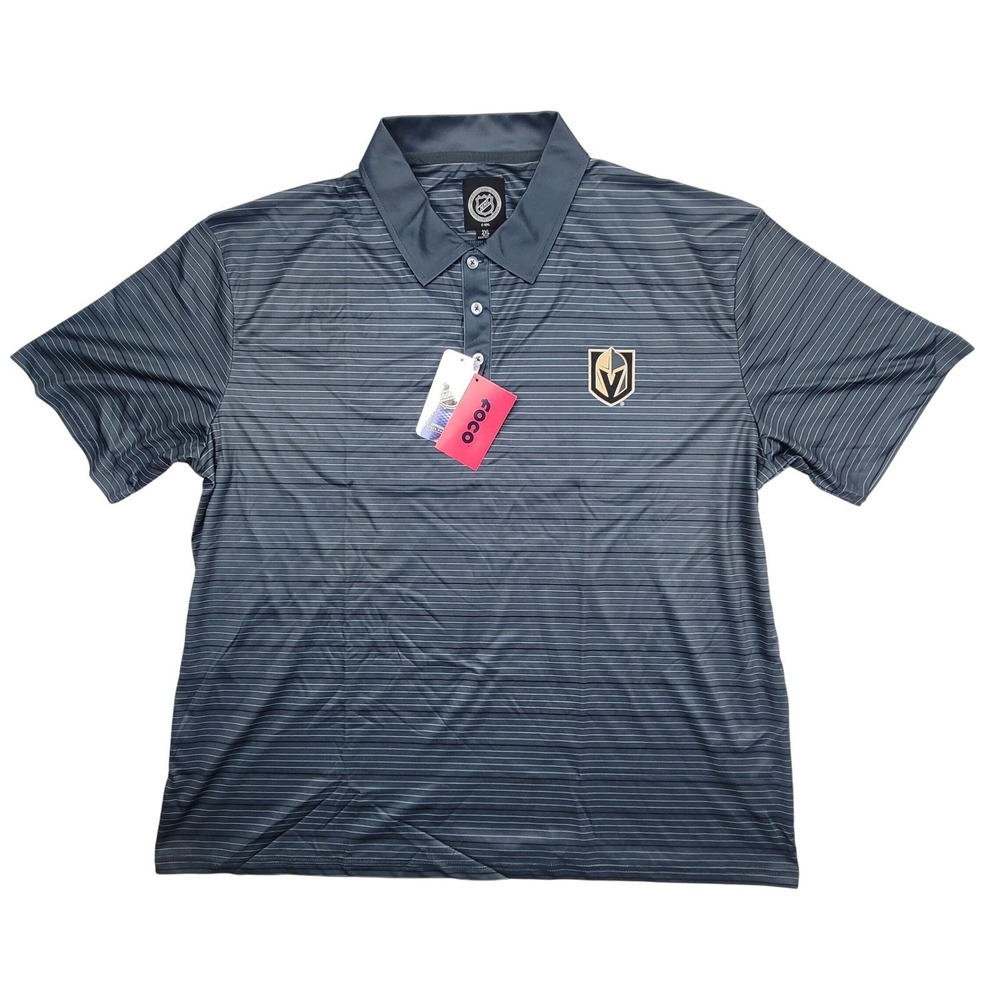 Las Vegas Golden Knights Hockey‎ NHL Mens 2XL Gray Striped Polo Shirt - Foco NWT